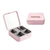 Boîte de rangement de bijoux de voyage en gros, boîte à accessoires portables pour bagues et colliers, miroir de maquillage portable haut de gamme et exquis