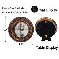 Support mural de table Bronze Or Bois Ps 4x4 Cadre photo vintage Cadre photo rond antique Affichage du cadre photo