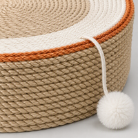Tapis à gratter rond en sisal pour chat, tête de chat mignonne, 40 cm, en fibre de jute naturelle, avec jouet pompon pour chats