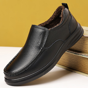 Zapatos de hombre de cuero genuino, sin cordones, con punta cerrada, suela de goma, cómodos para caminar, para personas de mediana edad y mayores. - Product Image 1