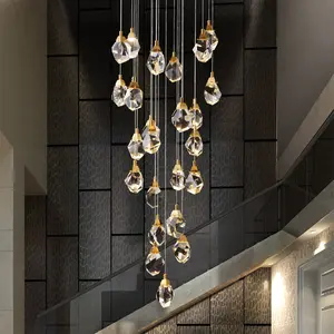 Kapalı modern dekoratif merdiven uzun tavan aydınlatma kolye ışık LED kristal avizeler