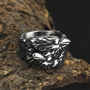 Viking Double Ravens Men's Stainless Steel <b>Ring</b> Animal Shape Hip Hop Style Gift Jewelry - Product Image 1