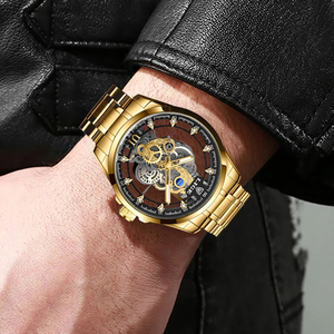 LIGE Waterproof Watch Business Quartz <b>Wristwatches</b> Men Top Brand Luxury Gold Skeleton Retro Men Watch Relogio Masculino - Product Image 5