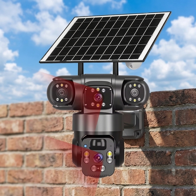 Jortan JT-V380-3lens 4G Solar Powered Outdoor PTZ 2MP Wireless WiFi Security Camera with Cloud & NVR Storage