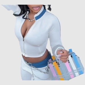 Sudadera con capucha de manga larga informal con cremallera y bloques de color, estilo ajustado, nueva colección de otoño e invierno, superventas para mujer a la moda. - Product Image 1