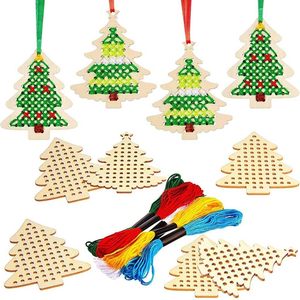 HIPIE 10pcs DIY Christmas <strong>Tree</strong> Wooden Cross Stitch Ornaments Hanging <strong>Decorations</strong> Kits Activity Xmas Craft <strong>Pack</strong> for Kids