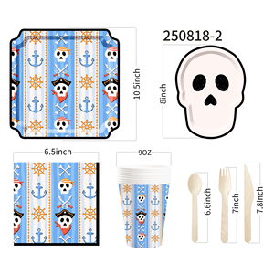 DAMAI Halloween Pirate Theme Tableware Set and Disposable Paper Dinner Plates Dessert Plates Tableware Sets - Product Image 3