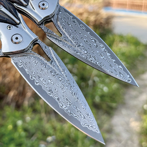 Coltello Pieghevole in Acciaio Damasco VG10 a 78 Strati con Manico in <span class=keywords><strong>Legno</strong></span> di Acero e Fodero in Pelle Goffrata, Coltello Tascabile da Collezione EDC, Regalo OEM - Product Image 5