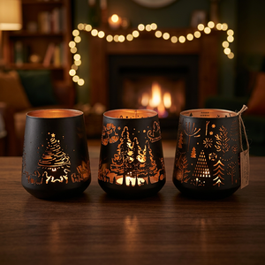 Black Iron Wire <b>Lantern</b> <b>Set</b> of 3 Christmas Handmade Durable Metal Candle Holders for Home Decoration - Product Image 2