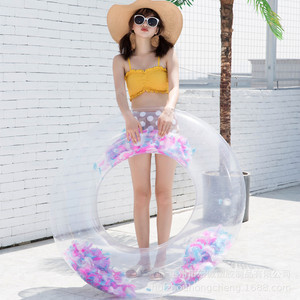 Thickened Feather Swimming Ring 120cm Transparent Adult Underarm Float Round Inflatable Water Toy Unisex Swimming Pool Accessory - Product Image 1
