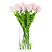 15 cabezas Touch PU Material Fabricante Flores artificiales en maceta Tulipanes con jarrón de vidrio Interior Hogar