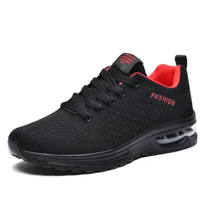 wholesale unisex black lightweight running shoes plus size from 37 to 47 fly knit air cushion walking sneakers for women
