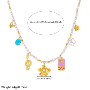 European American Style Retro Beaded Necklace With Sunflower Musical Note Butterfly Charm For Party Fashion Jewelry - Product Image 4