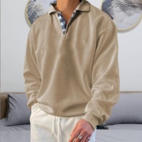 Polo sweat-shirt homme à col V, coupe ample, à carreaux et patchwork, manches longues, collection automne, best-seller