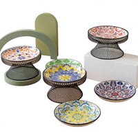 Bol de repas surélevé pour chat, motif floral, en maille, pour protéger le cou, style bohème