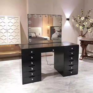 Coiffeuse noire à 13 tiroirs réglables et durables pour chambre à coucher, avec miroir LED - Product Image 1