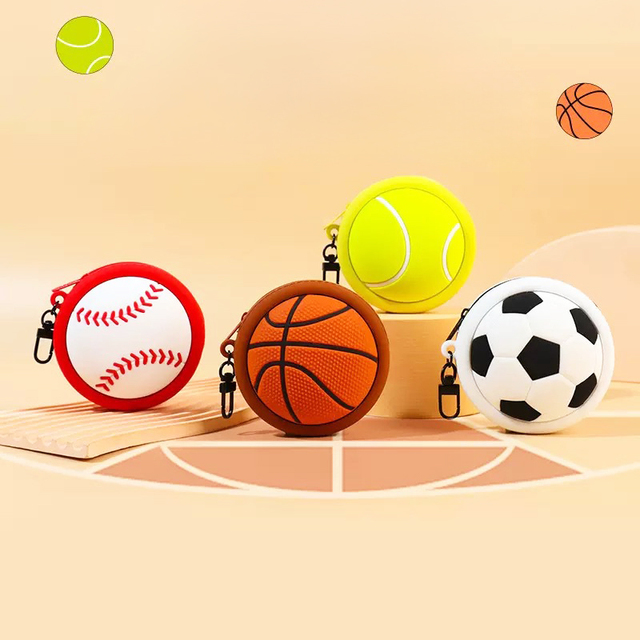 Hot Selling Sports Serie Basketball Shape Silicone Coin Purse Mini Waterproof Earphone Data Cable Storage Bag