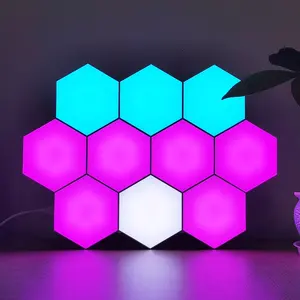 DIY Quantum Modular RGB LED Night Light Touch Sensitive Hexagon Wall Lamp Living Room Decor Creative Geometry Assembly Christmas