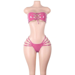 Conjunto de lencería de dos piezas con hebilla de cinturón de cuero efecto brillante, bikinis, disfraces de discoteca para adultos, conjunto de ropa para chica de botellas. - Product Image 4