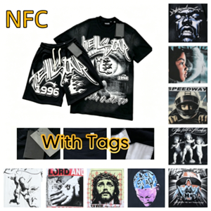 Set Estivo di Alta Qualità con T-shirt e Pantaloncini Vintage Effetto Usurato, Stampa Luxury Streetwear Deep Hell Star Man, con Etichette NFC Scan - Product Image 1
