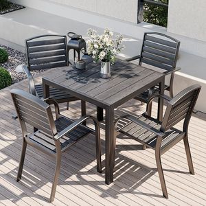 2025 phổ biến hiện đại màu đen Patio bàn ghế không thấm nước vườn bộ với <span class=keywords><strong>WPC</strong></span> đồ gỗ ngoài trời cho Sân khách sạn công viên - Product Image 3