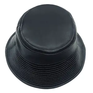 Gorras de cuero PU negras de calidad premium personalizadas 2024 Sombreros de cubo de cuero PU en blanco liso
