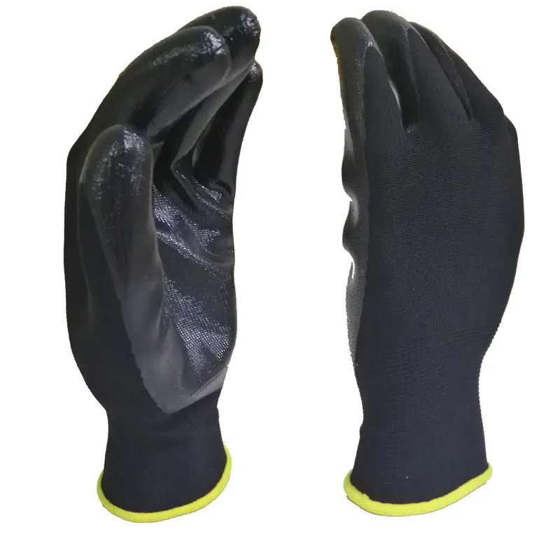 Black Nitrile Coated Nylon Gloves Construction Work Nitrile Safety Gloves