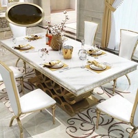 Meubles de salle à manger haut de gamme italiens, ensembles de tables à manger en acier inoxydable, luxe, 6 chaises, ensemble de table à manger moderne en marbre