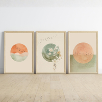 Ensemble de 3 tableaux muraux Japandi HAOWAI OEMODM, impressions abstraites soleil vert sauge, paysage minimaliste aquarelle, art mural zen apaisant
