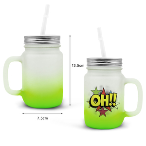 Venta al por mayor 450mL bebida fría uso a granel Color vidrio Mason Jar sublimación bebida taza tarros taza con asa tapa y pajita - Product Image 1