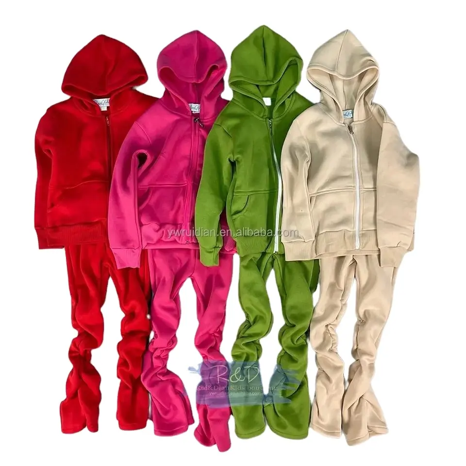 Hoodies pakaian katun pakaian perempuan set 2-Piece set untuk 2y-6y anak-anak menerima Logo kustom item anak setelan trendi untuk bayi