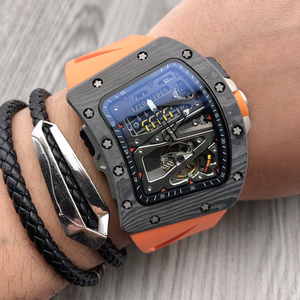 Montre tourbillon de haute qualité, montre en fibre de carbone, style course, calendrier, multifonction, automatique, mécanique, pour homme - Product Image 1