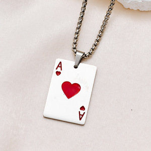 Collier pendentif en acier inoxydable Ace Of Hearts And Spades, bijoux unisexes, cadeau pour couple, design de carte - Product Image 4