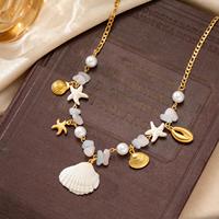 Collier de perles en éclats de pierre d'éléments marins hypoallergéniques de haute qualité pour femme, accessoire quotidien de voyage