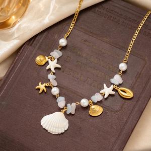 Collier de perles en éclats de pierre d'éléments marins hypoallergéniques de haute qualité pour femme, accessoire quotidien de voyage - Product Image 4