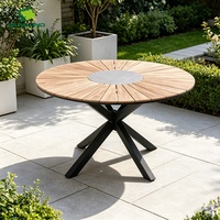 Table de salle à manger ronde d'extérieur SUNLAND, nouveau style, diamètre 140 cm, avec structure en aluminium, plateau en pierre frittée (non-bois), pour café et restaurant