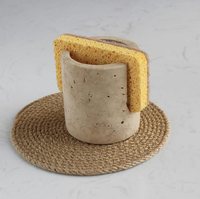 Support à éponge en marbre naturel travertin pour comptoir de cuisine, égouttoir, organiseur d'éponge pour évier