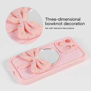 غطاء هاتف بتصميم مرآة وفيونكة لآيفون 17 برو ماكس و16 و15 و14 بلس برو، غطاء خلفي لامع بالماس لحماية الهاتف المحمول - Product Image 3