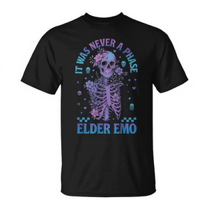 Camiseta Elder Emo Club Skeleton It Was Never A Phase negra para adultos unisex - Product Image 2