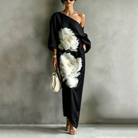 Robes maxi asymétriques à imprimé floral, à une épaule, avec poches, coupe ample, ligne H