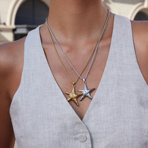 Collar con colgante de estrella de acero inoxidable en tono dorado y plateado para mujer, regalo de joyería de moda - Product Image 3