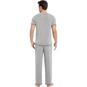 Ensemble de pyjama pour homme en viscose de bambou, t-shirt à manches courtes et pantalon de détente, 2 pièces, vêtements de nuit confortables, vêtements de nuit en modal tricoté - Product Image 3