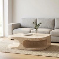 Table basse vintage haut de gamme en travertin naturel Cammy Stone, sans cadre, style moderne et luxueux, pour salon