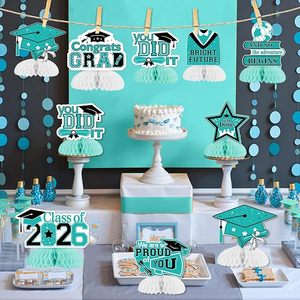 8 Pezzi Centrotavola a Nido d'Ape per Laurea, Decorazioni per Feste di Laurea Teal, Classe 2026, Topper da Tavolo 'Ci Siamo tanto orgogliosi di te' - Product Image 5