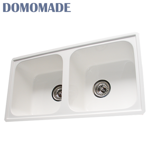 Mate al por mayor Blanco/blanco brillante fomentar Tamaño del apartamento plato doble fregadero de la cocina de granito - Product Image 4