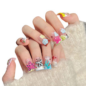 [Qimeng] Ongles à presser carrés 3D en relief, motif étoiles <span class=keywords><strong>pastel</strong></span>, style dessin animé, pour manucure ludique pour enfants - Product Image 1