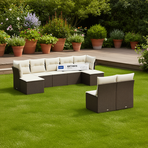 Ensemble de canapés de jardin modulaires en rotin brun, meubles d'extérieur confortables avec coussins en mousse haute densité pour usage en terrasse - Product Image 2