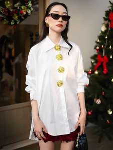 Top di Lusso da Donna all'Ingrosso 2025 Nuova Tendenza Stile Lusso Camicie <span class=keywords><strong>e</strong></span> <span class=keywords><strong>Camicette</strong></span> Oversize in Cotone a Maniche Lunghe Disponibili Bianco Nero - Product Image 3