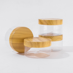 Empty 100ml 4oz 8oz Plastic Clear <b>Jar</b> <b>Bamboo</b> <b>Wood</b> Grain Cover Clear Plastic Pet <b>Jars</b> - Product Image 4