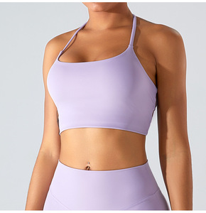 Wholesale Women Square Neck Yoga Bra Halter Multi Cross Strappy <b>Back</b> Removable Pad Sports Bra <b>Low</b> Impact Athletic Crop <b>Top</b> - Product Image 2